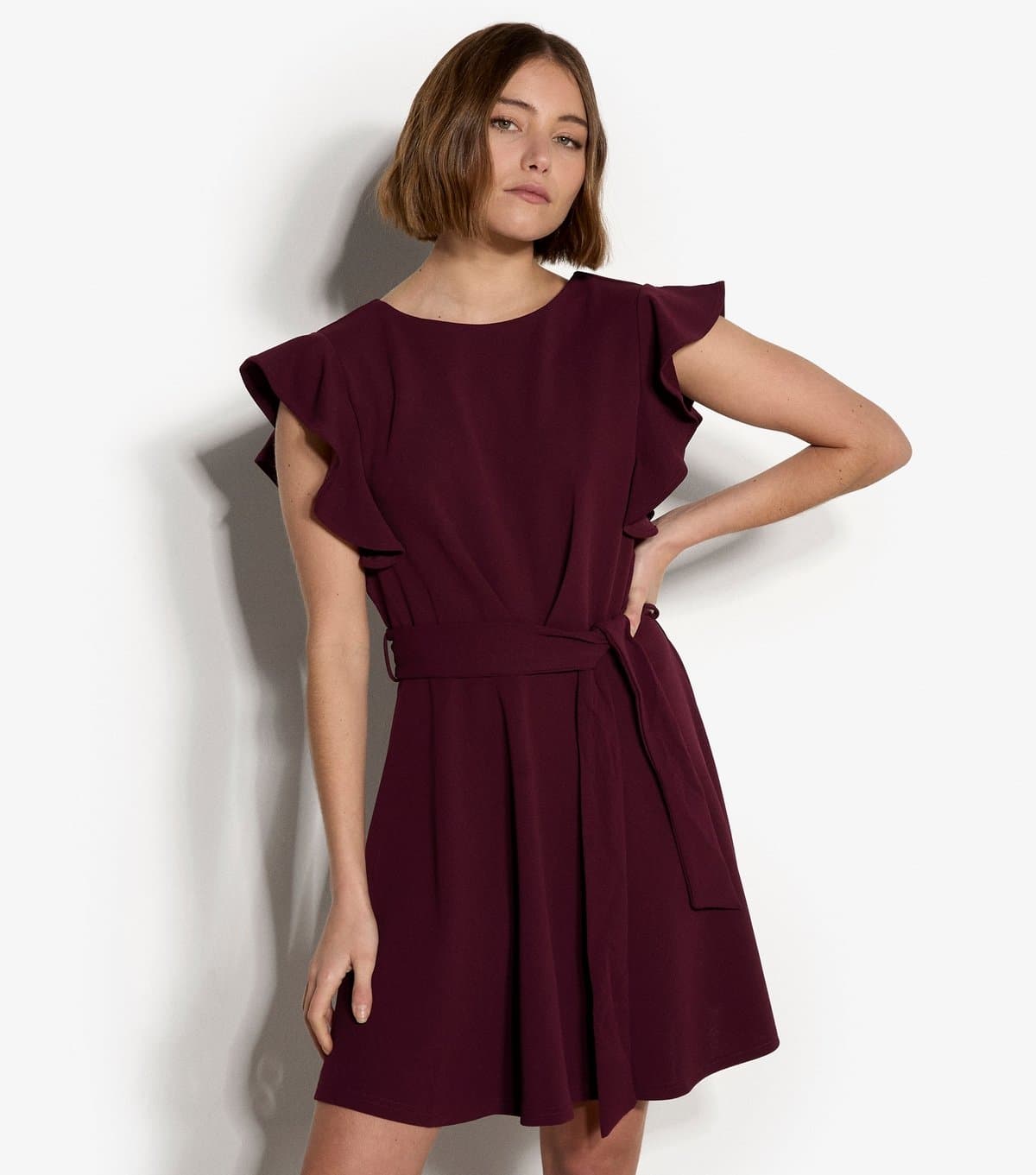 Apricot Women's Dark Burgundy Ruffle Sleeve Mini Dress Apricot New Look