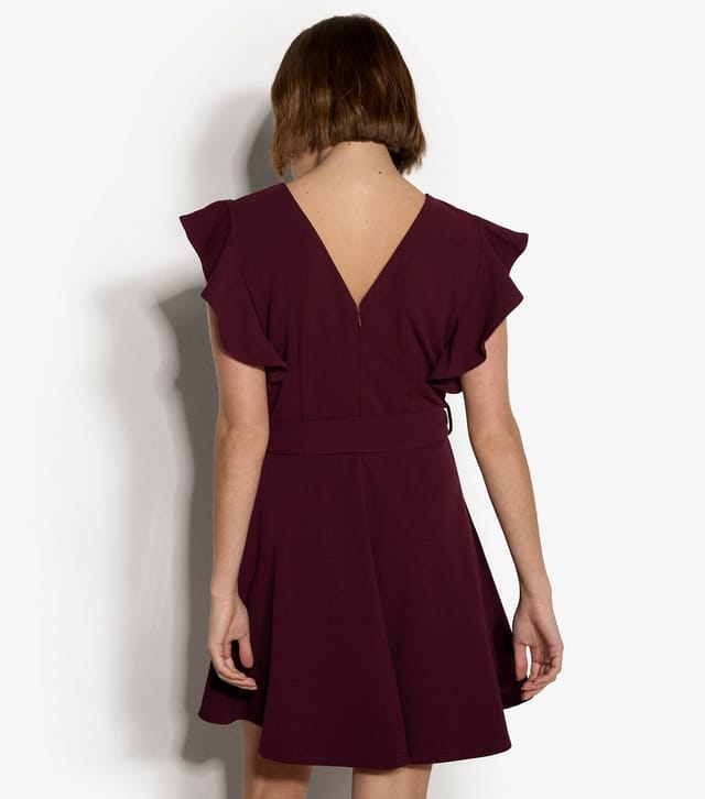 Apricot Women's Dark Burgundy Ruffle Sleeve Mini Dress Apricot New Look - 3
