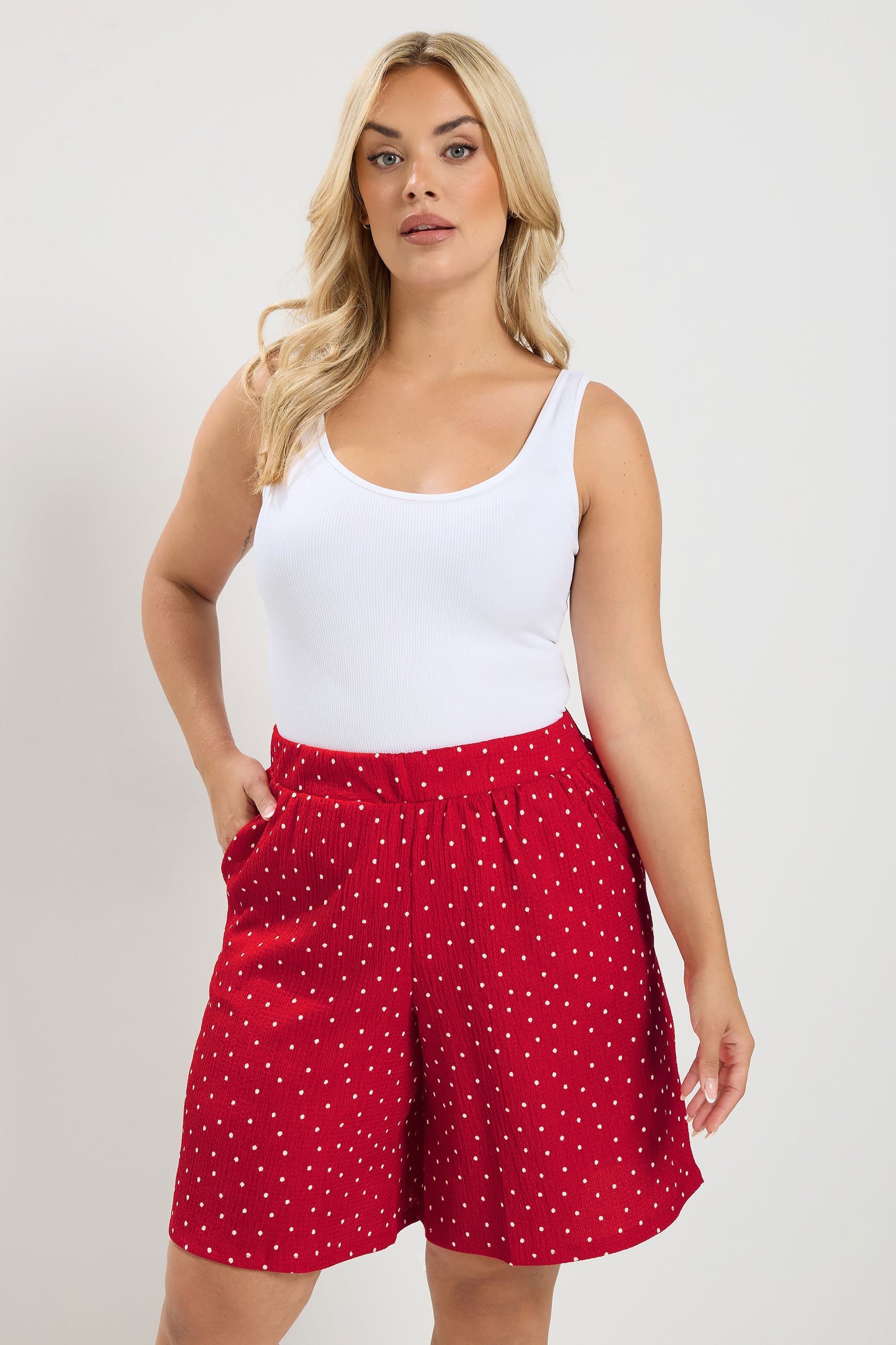 Yours Plus Size Red Polka Dot Crinkle Shorts