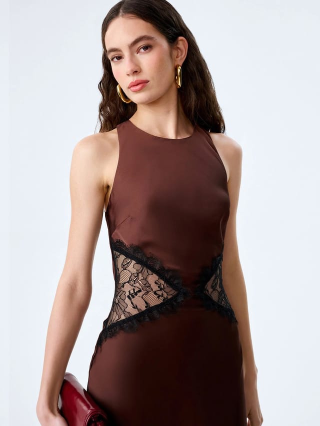 OMNES Andrea Dress in Chocolate / Black Lace - 3