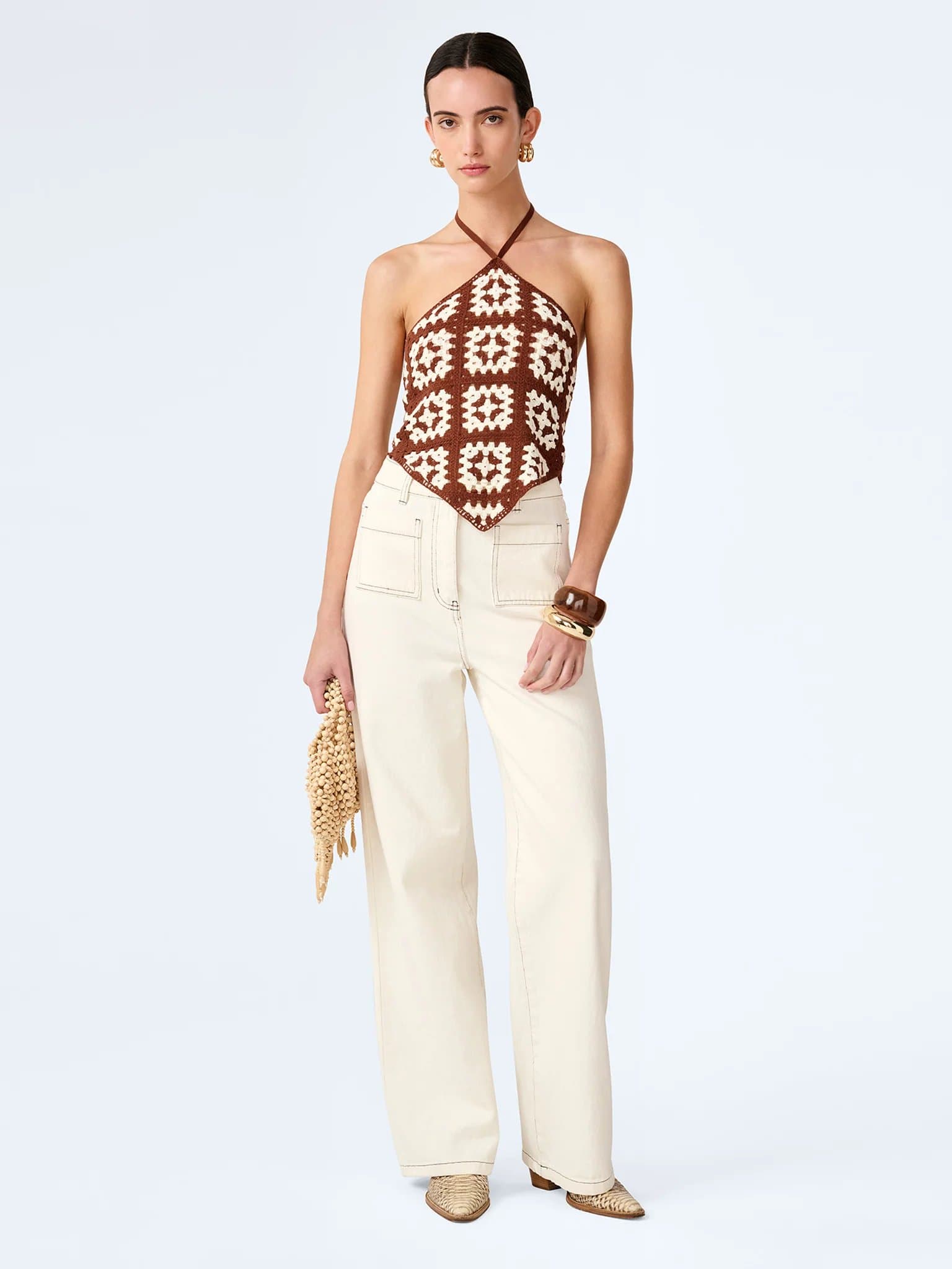 OMNES Miles Top in Brown and Cream