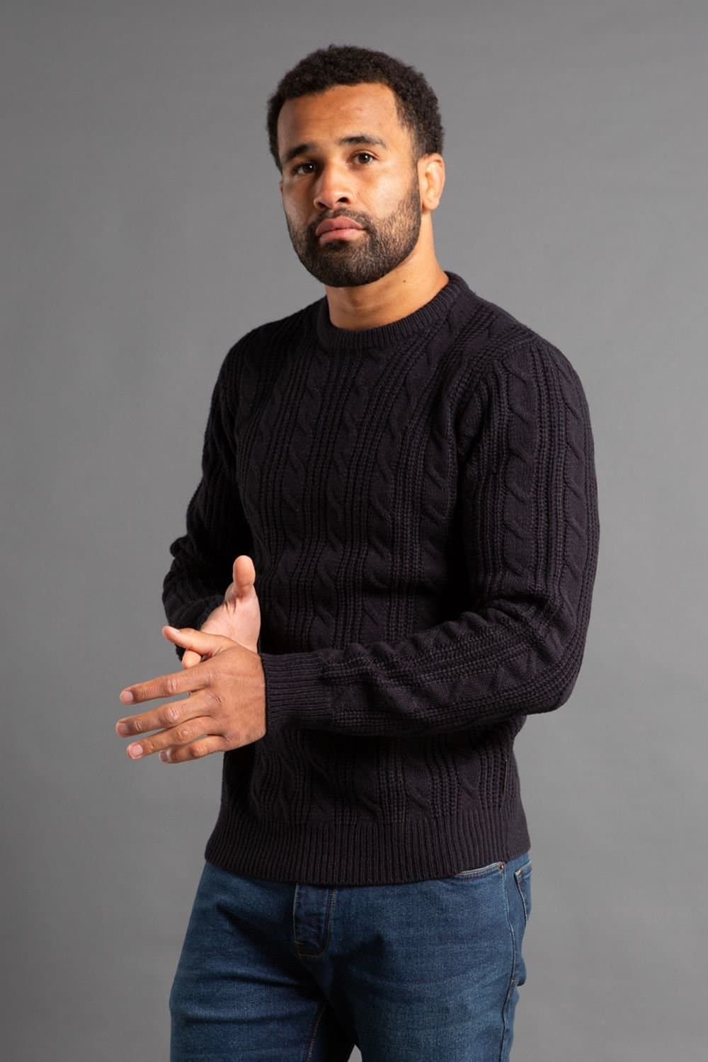 French Connection French Connection Men's Cable Knit Crew Neck Jumper in Navy