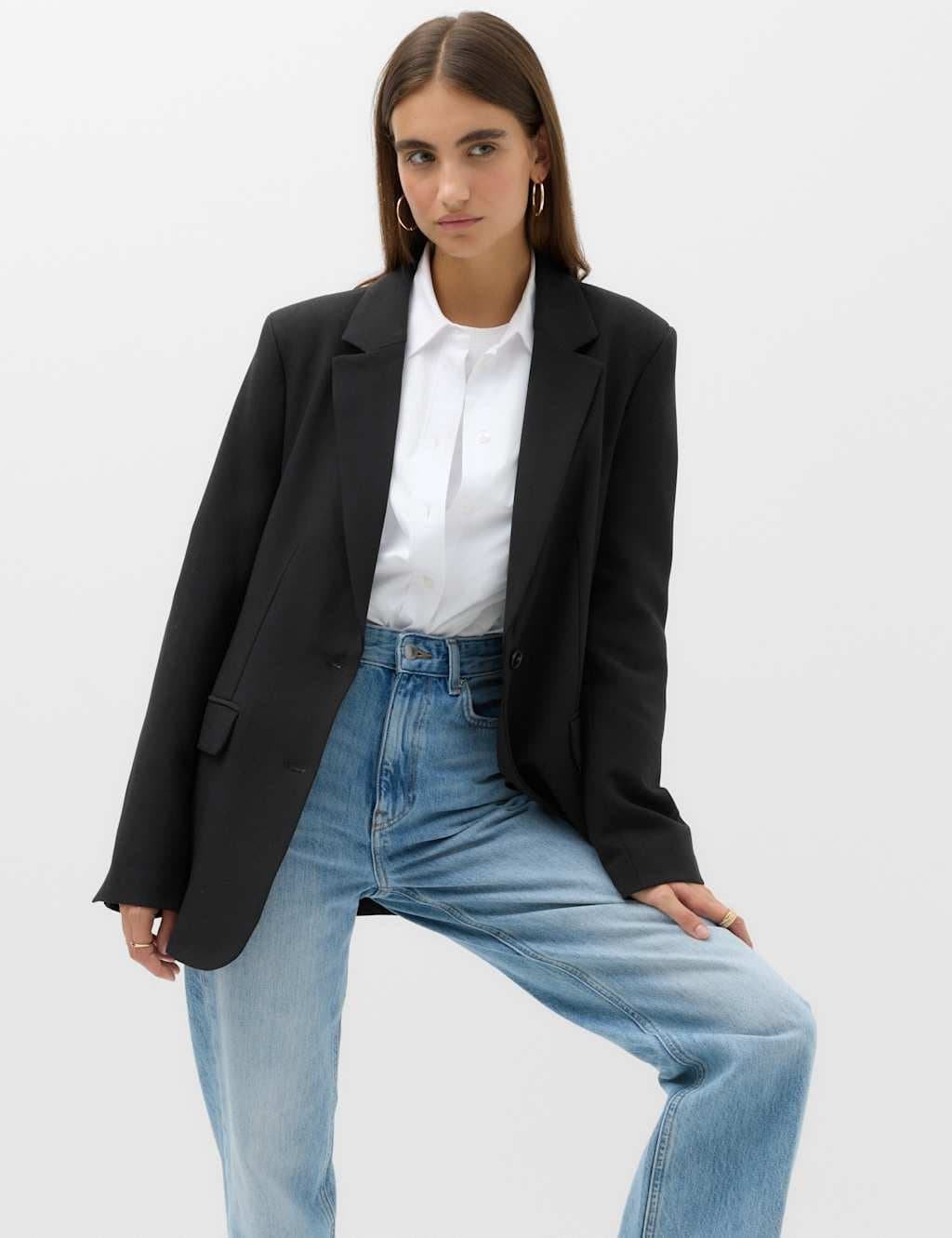 Marks & Spencer M&S Woven Straight Single Breasted Blazer Black