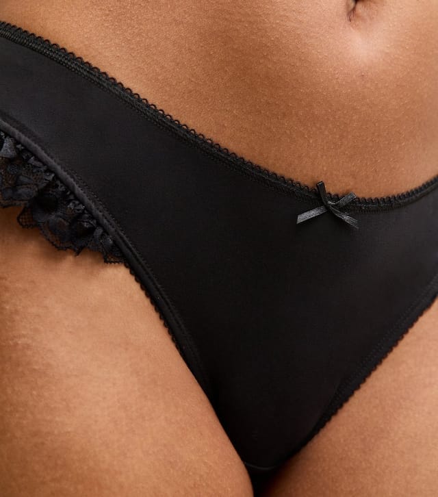 New Look Women's Black Microfibre Frill Trim Thong New Look - 2