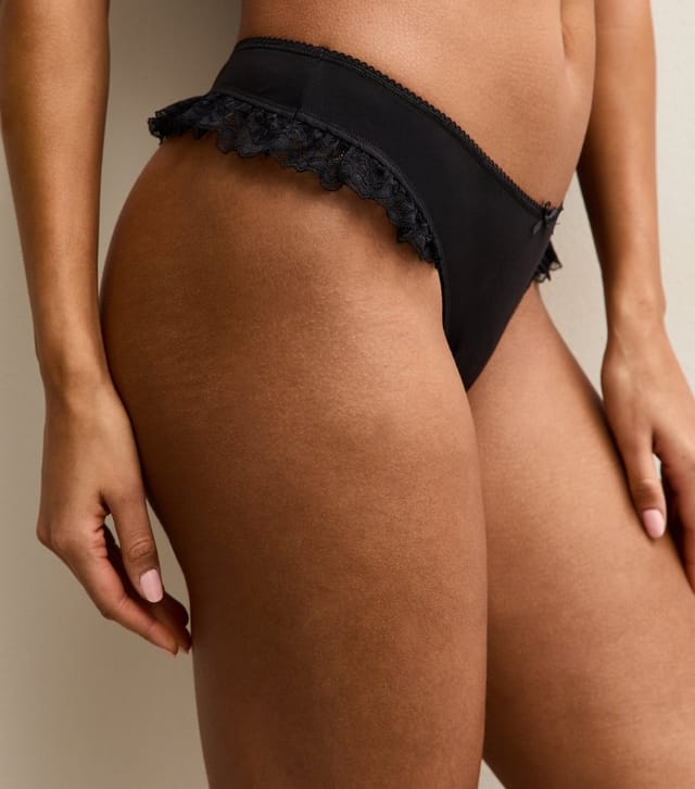 New Look Women's Black Microfibre Frill Trim Thong New Look - 3