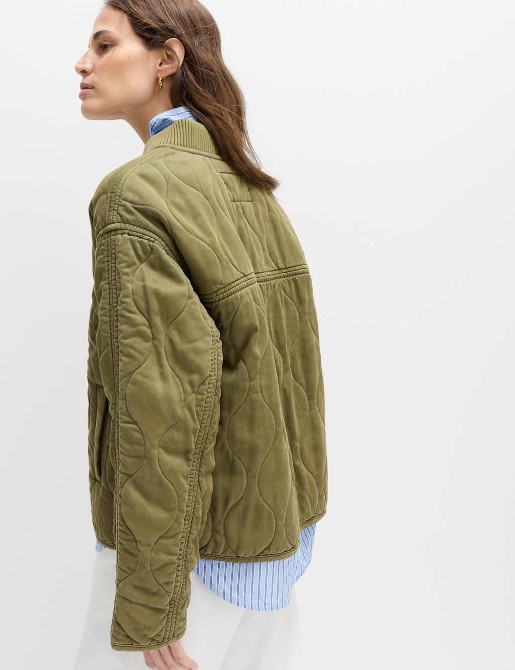 Marks & Spencer M&S Quilted Waisted Bomber Jacket Sage