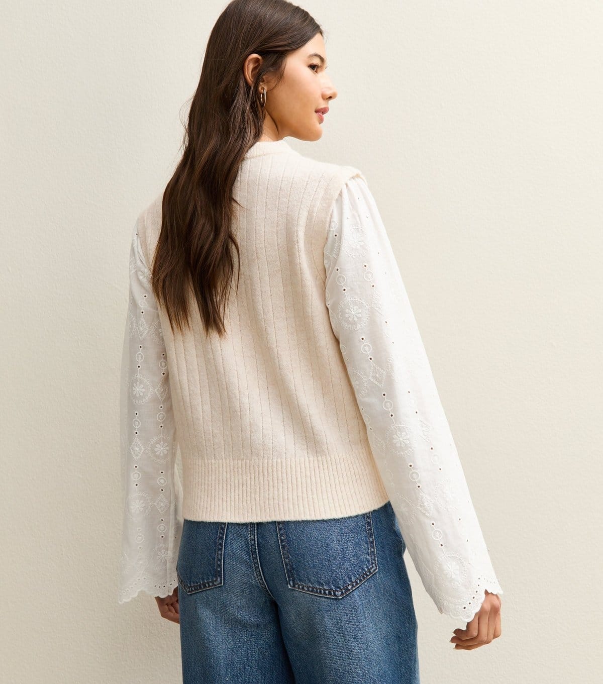 New Look Women's Cream Cable Knit Broderie Anglaise Jumper New Look - 4