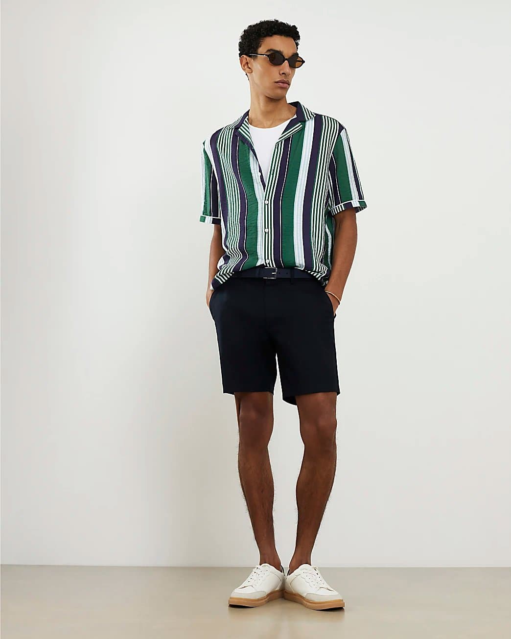 River Island Mens River Island Navy Slim Fit Stretch Belted Chino Shorts