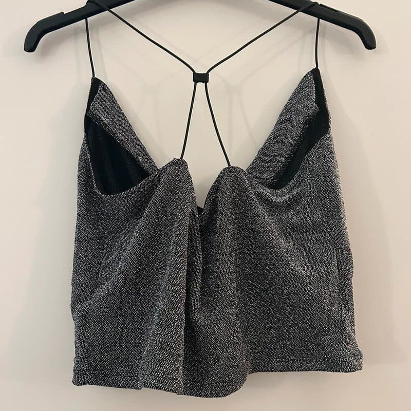 H&M Sparkly silver cowl neck top