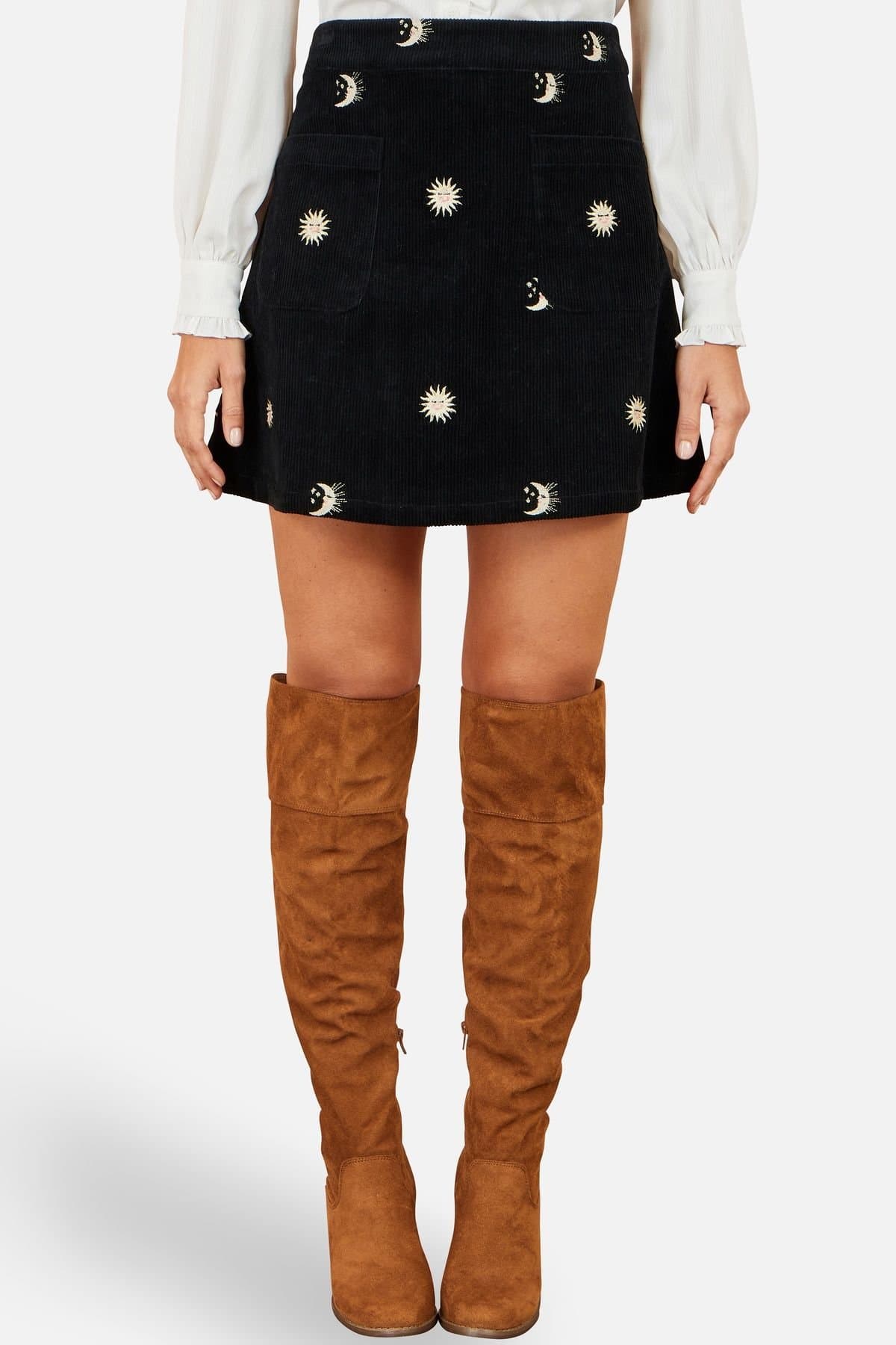 Yumi Yumi Women's Cosmic Embroidered Mini Skirt in Black