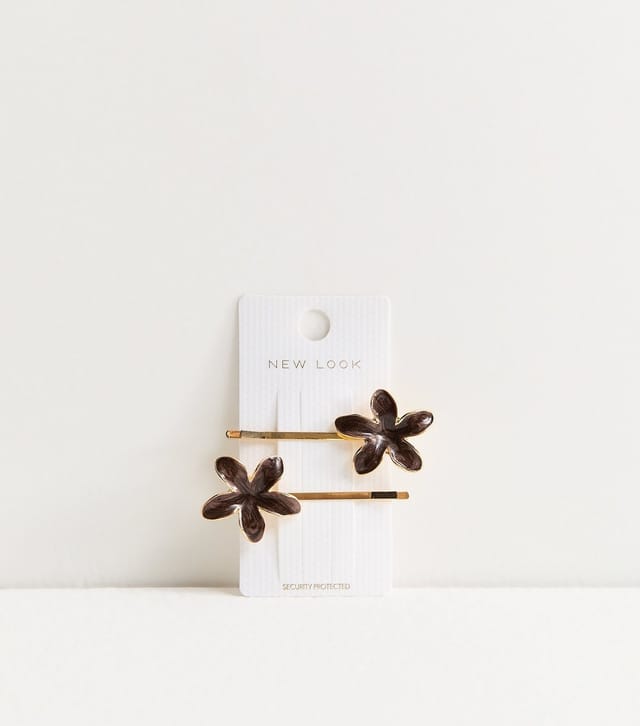 New Look Pack of 2 Brown Enamel Flower Slide Hair Clips New Look - 2