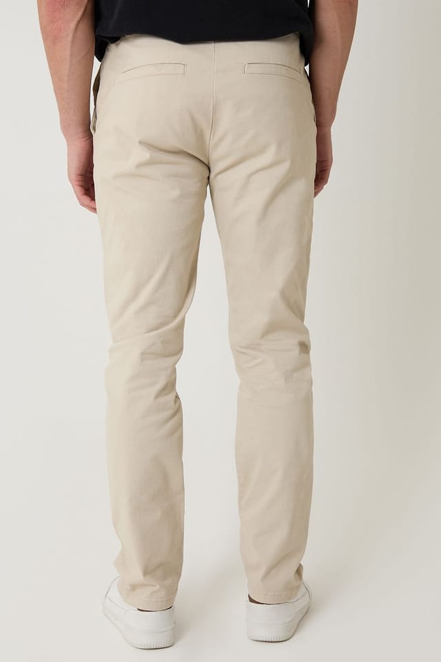 Threadbare Threadbare Men's Cotton Slim Fit Trousers With Stretch in Light Stone - 2