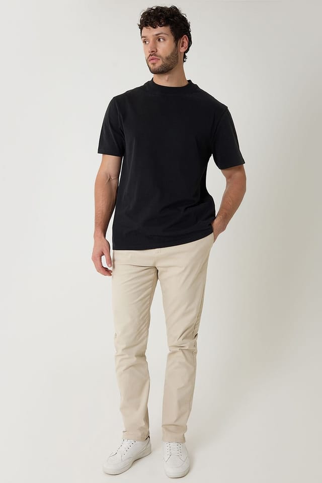 Threadbare Threadbare Men's Cotton Slim Fit Trousers With Stretch in Light Stone - 3