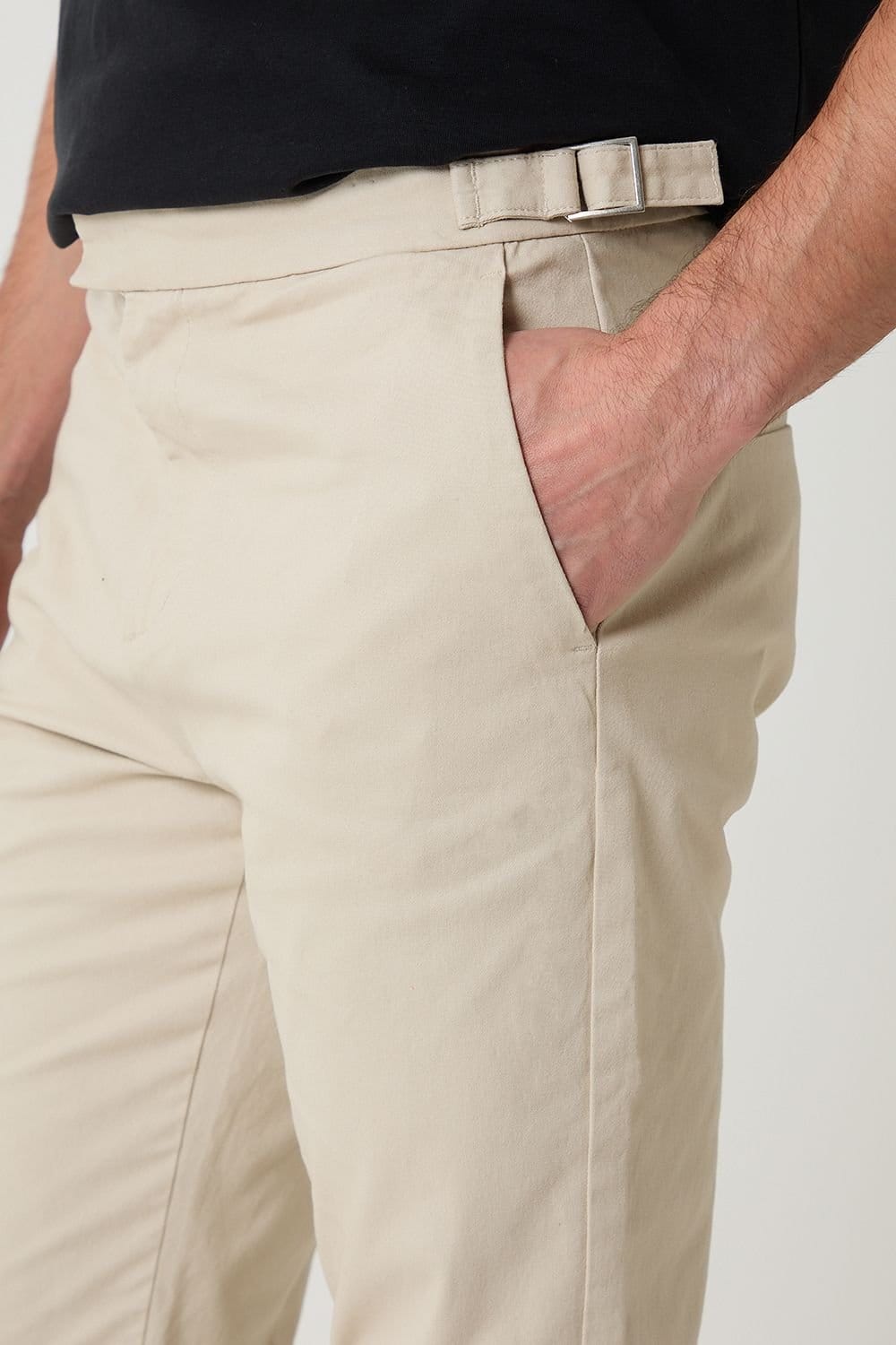 Threadbare Threadbare Men's Cotton Slim Fit Trousers With Stretch in Light Stone - 4
