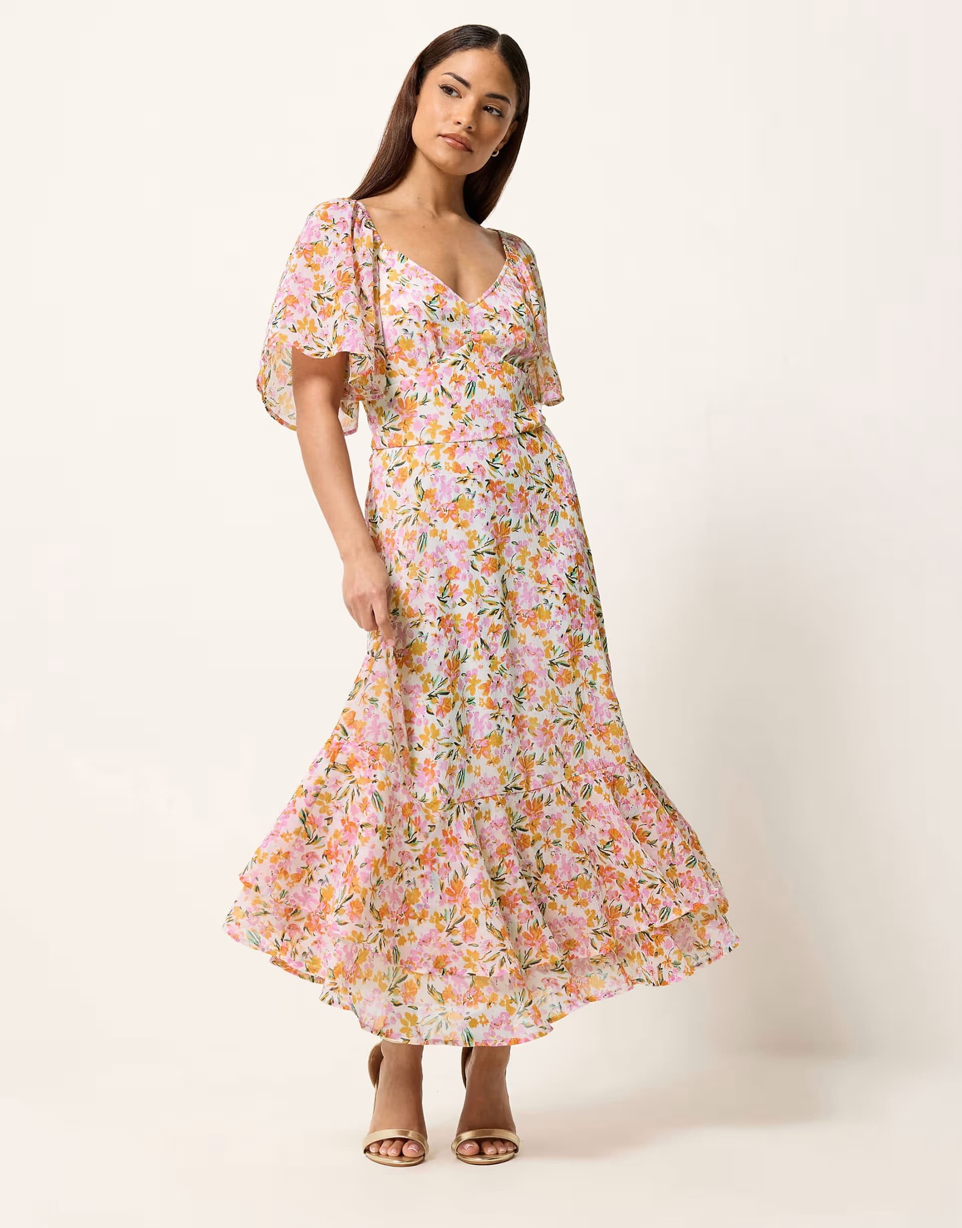 ASOS PixieGirl Petite floral chiffon maxi dress in pink