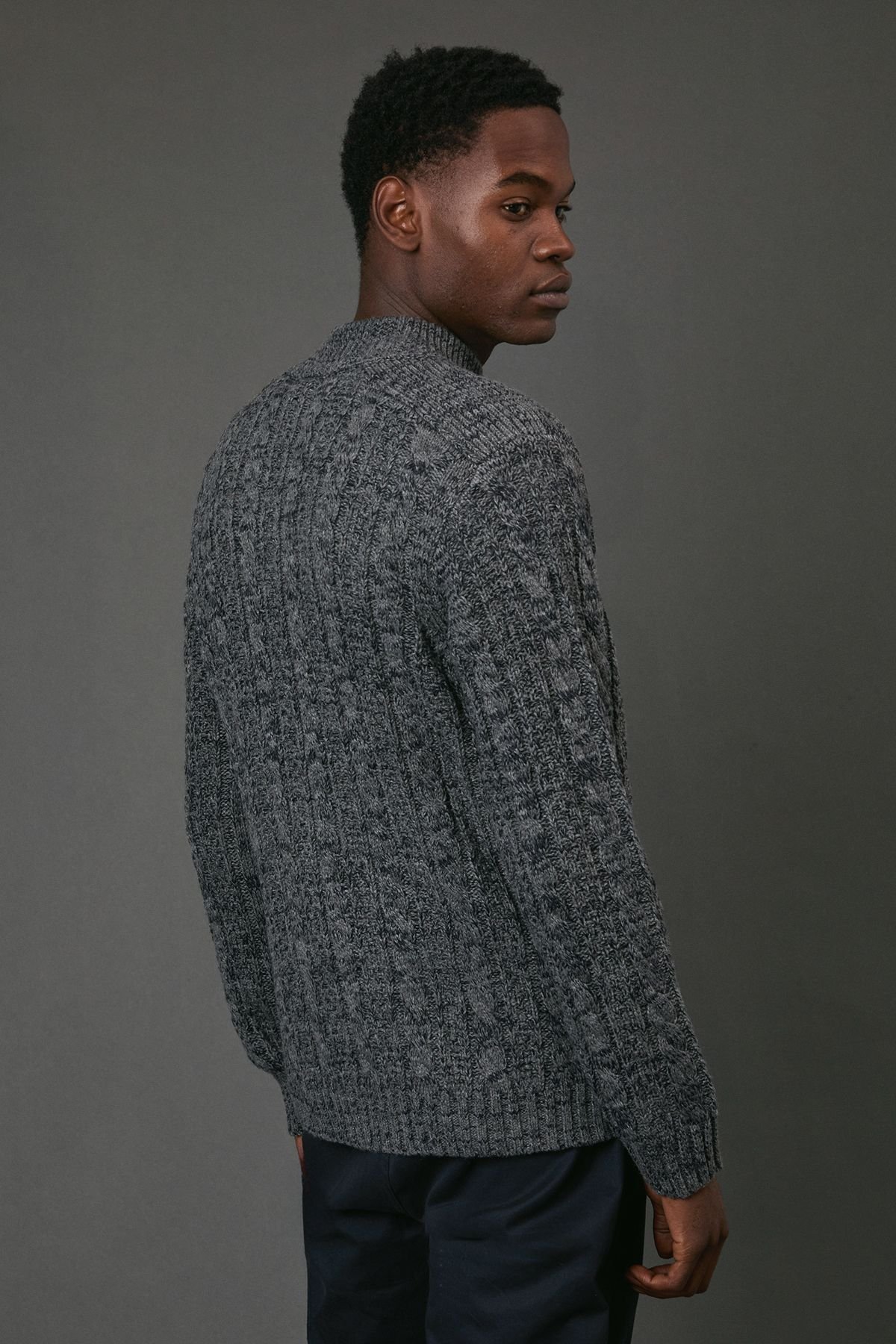 Maine Maine Men's Chunky Cable Half Zip Knitted Jumper in Navy - 3