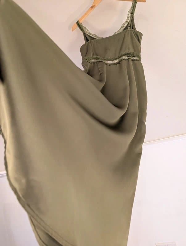 Never Fully Dressed NFD Satin Style Olive Green Khaki Special Occasion Mimi Midi Dress