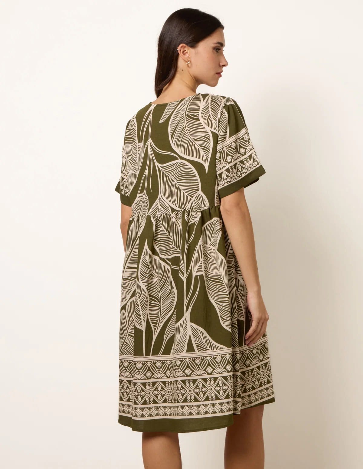 Blue Vanilla Dress With Tropical Leaf Print - 4