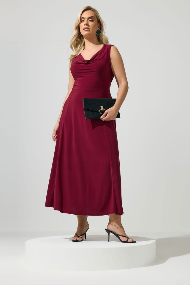 Yours Yours Women's Drape Front Midi Dress in Wine - 3