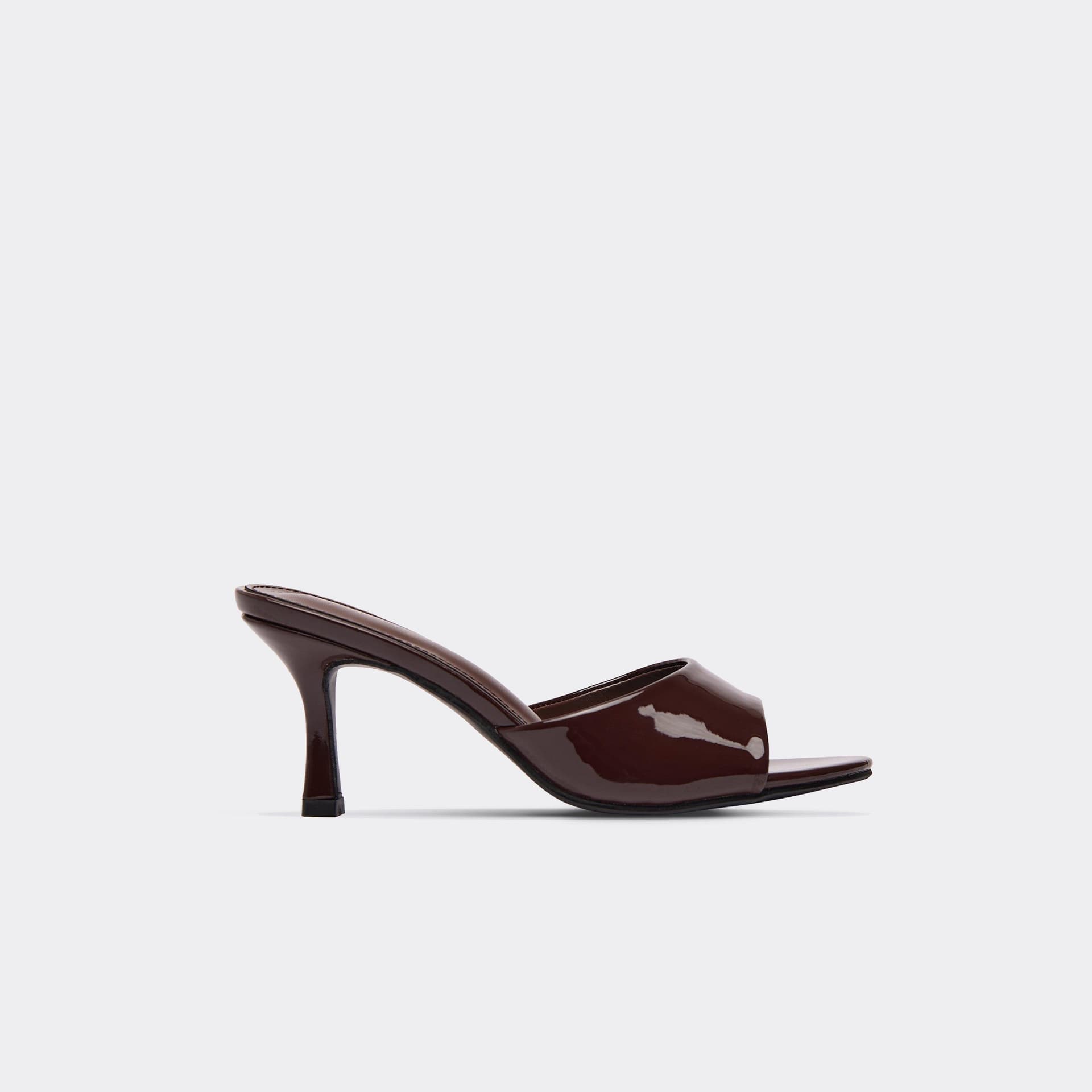 EGO Izzie Peep Toe Heeled Mule In Brown Patent, Women's Size UK 3