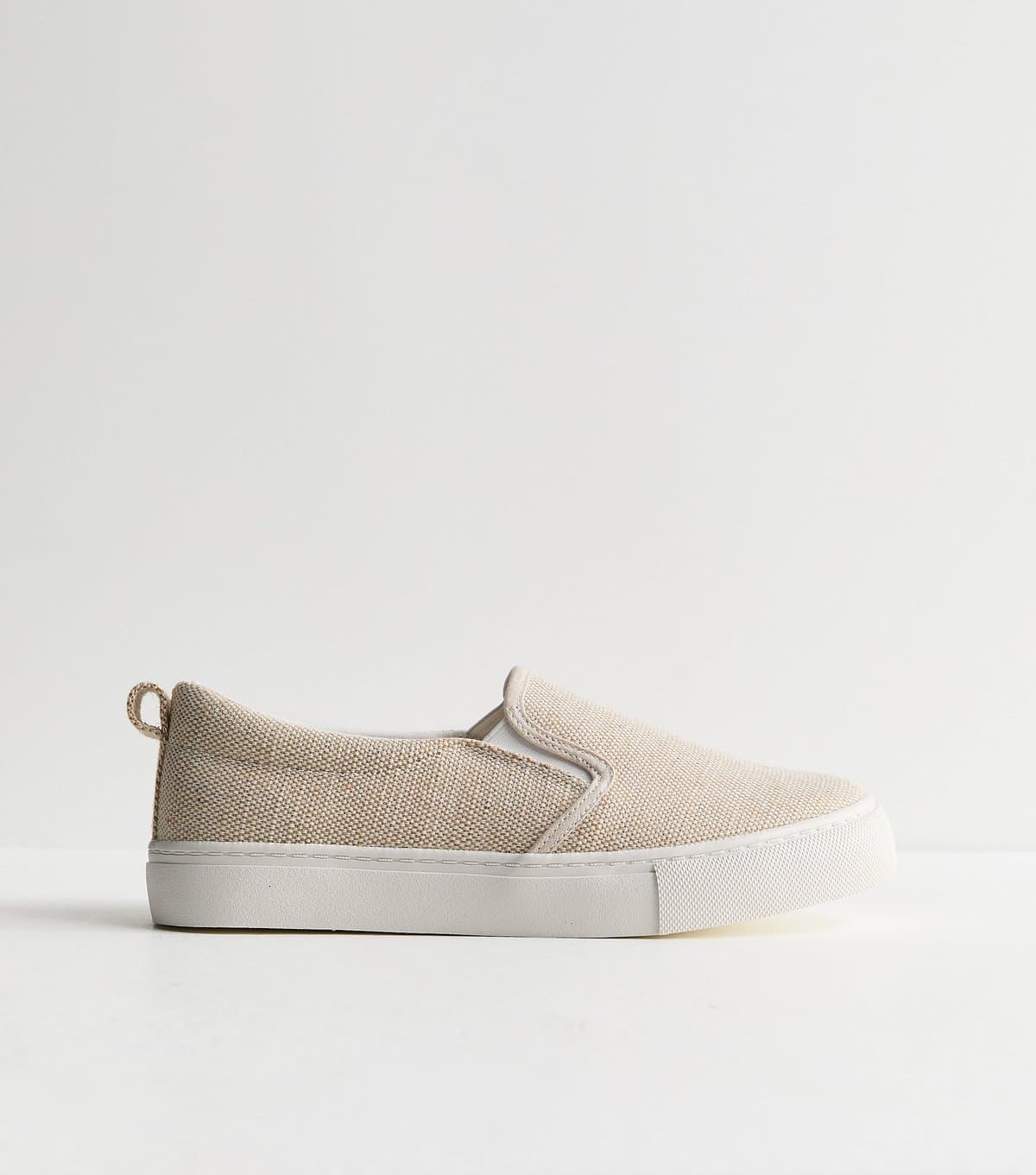New Look Women's Off White Linen Look Canvas Slip On Trainers Vegan New Look