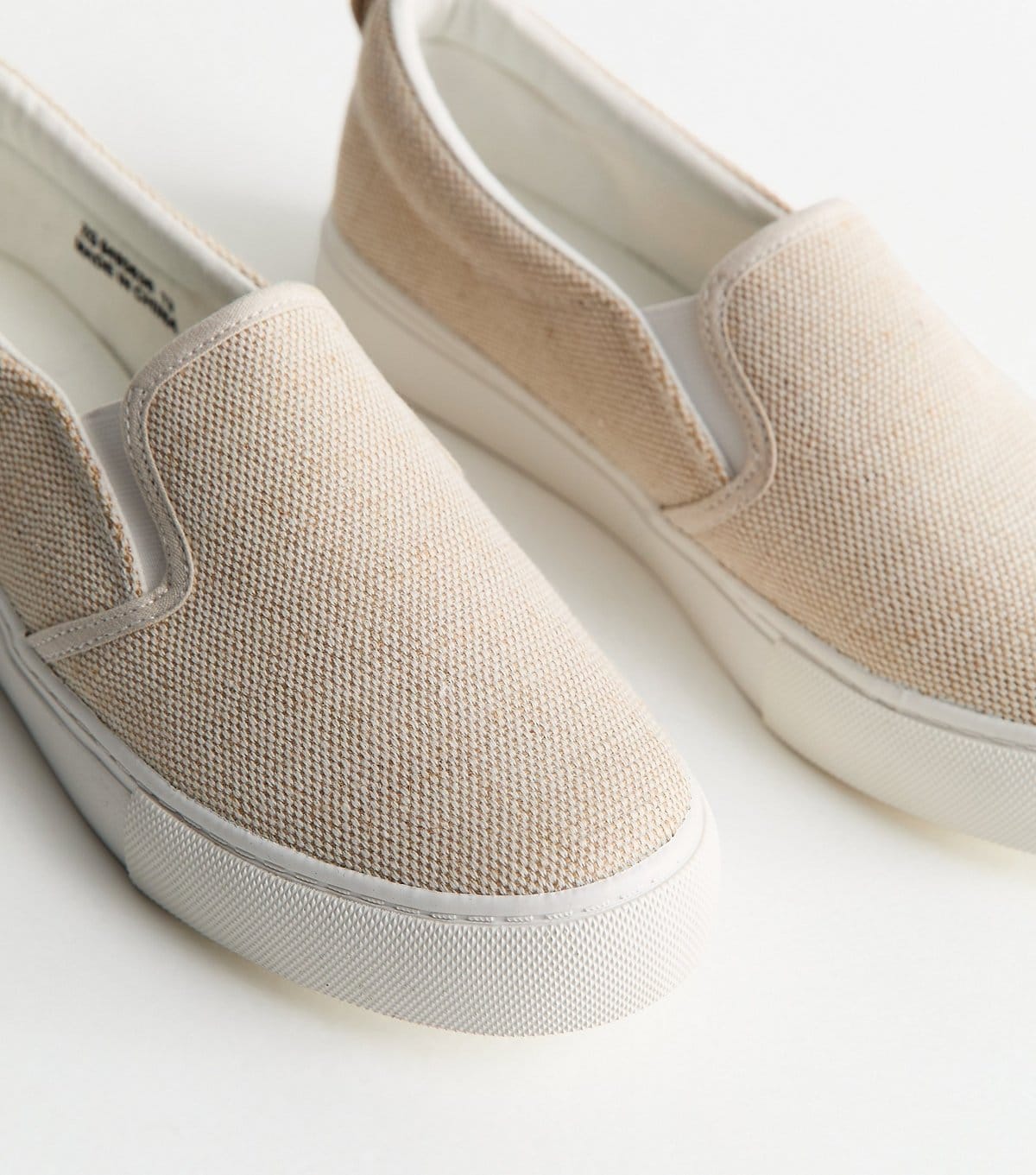 New Look Women's Off White Linen Look Canvas Slip On Trainers Vegan New Look - 4