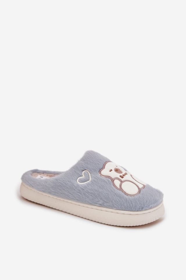 Love Lace Love Lace Women's Fur Teddy Bear Heart Motif Slippers Soft Warm Thick Sole in Light Blue - 2