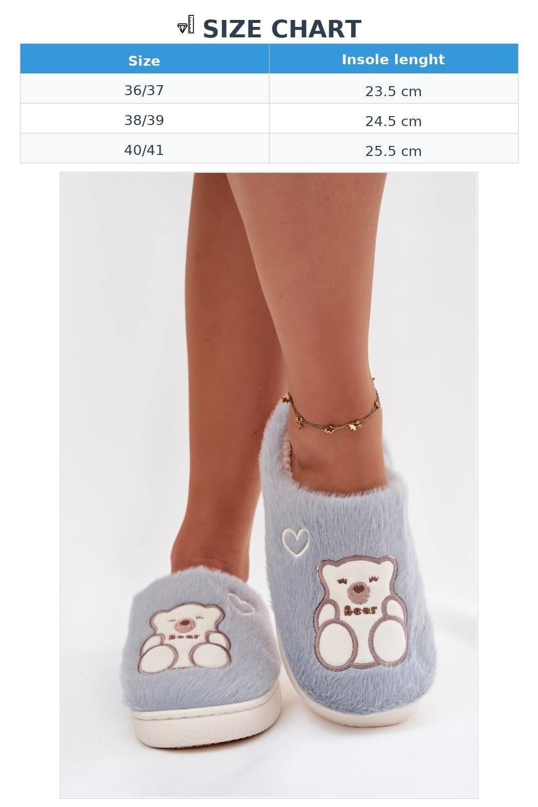 Love Lace Love Lace Women's Fur Teddy Bear Heart Motif Slippers Soft Warm Thick Sole in Light Blue - 4