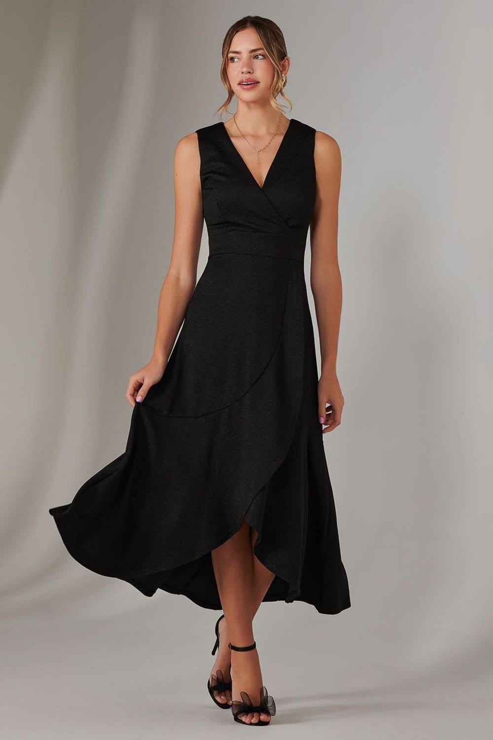 Jolie Moi Jolie Moi Women's Wrap Frill Hem Maxi Dress in Black - 4