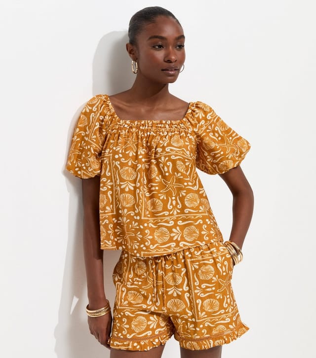 New Look Women's Orange Shell Pattern Print Square Neck Blouse New Look - 2