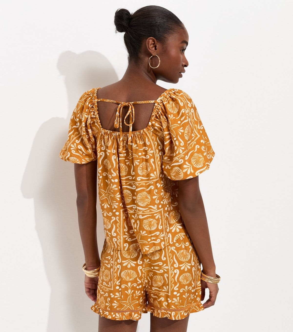 New Look Women's Orange Shell Pattern Print Square Neck Blouse New Look - 4