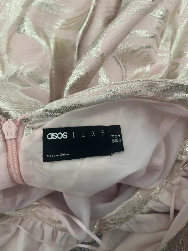 ASOS ASOS Luxe halter neck mini jacquard swing dress in pink & silver size 8 - 1