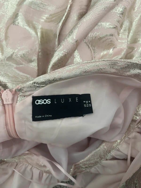 ASOS ASOS Luxe halter neck mini jacquard swing dress in pink & silver size 8