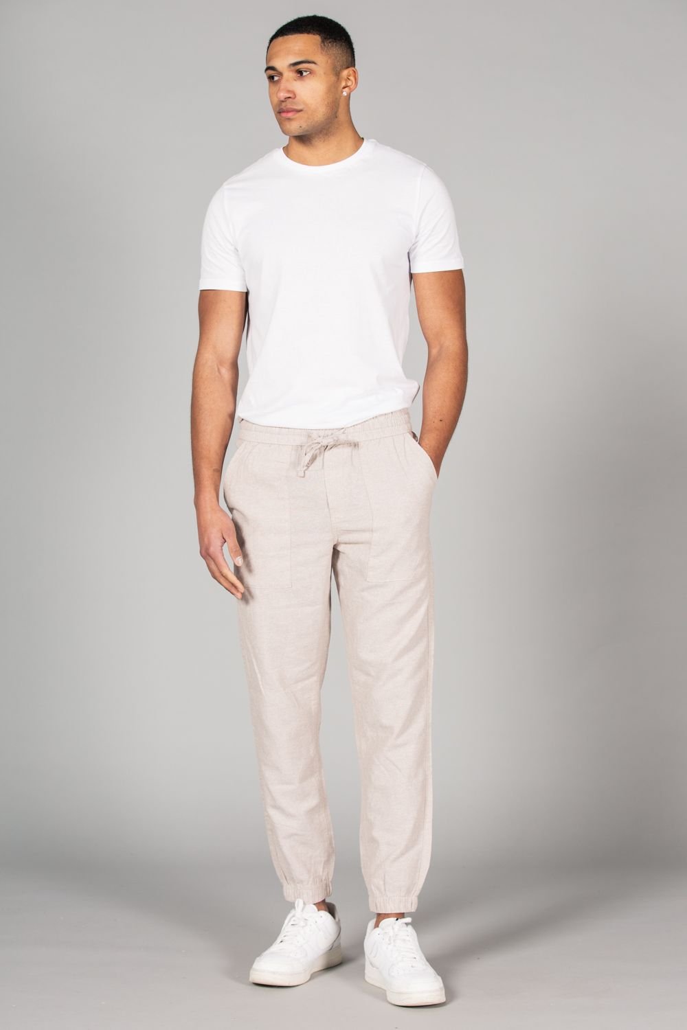 Tokyo Laundry Tokyo Laundry Men's Linen Blend Classic Fit Trousers in Beige - 3