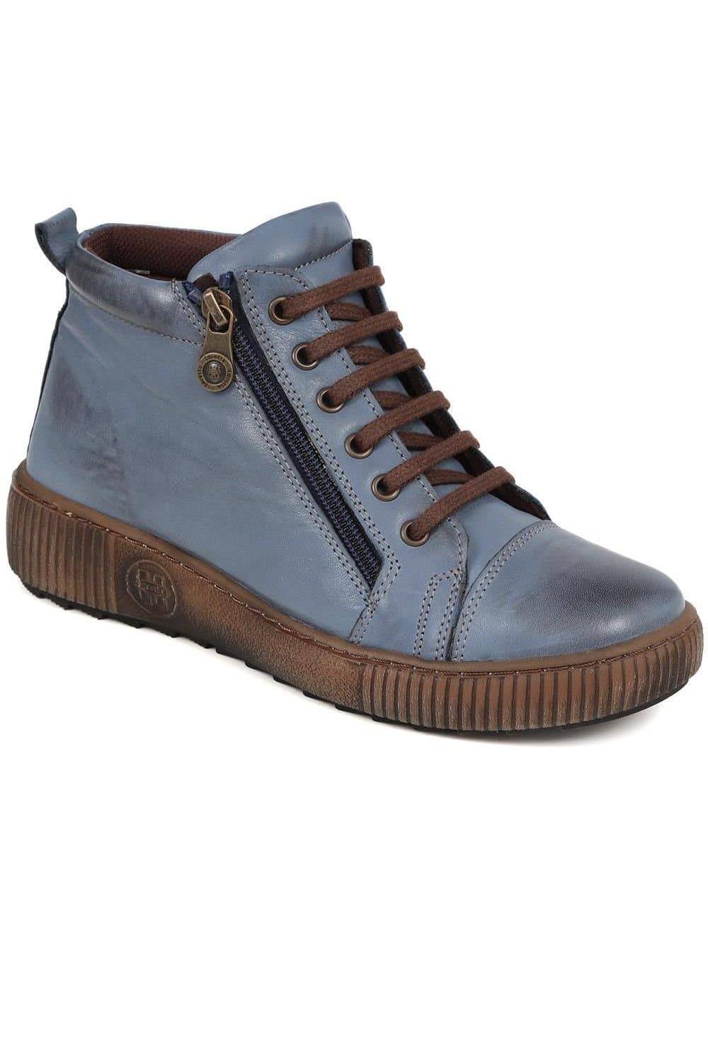 Pavers Pavers Women's Leather Lace-Up Boots in Blue