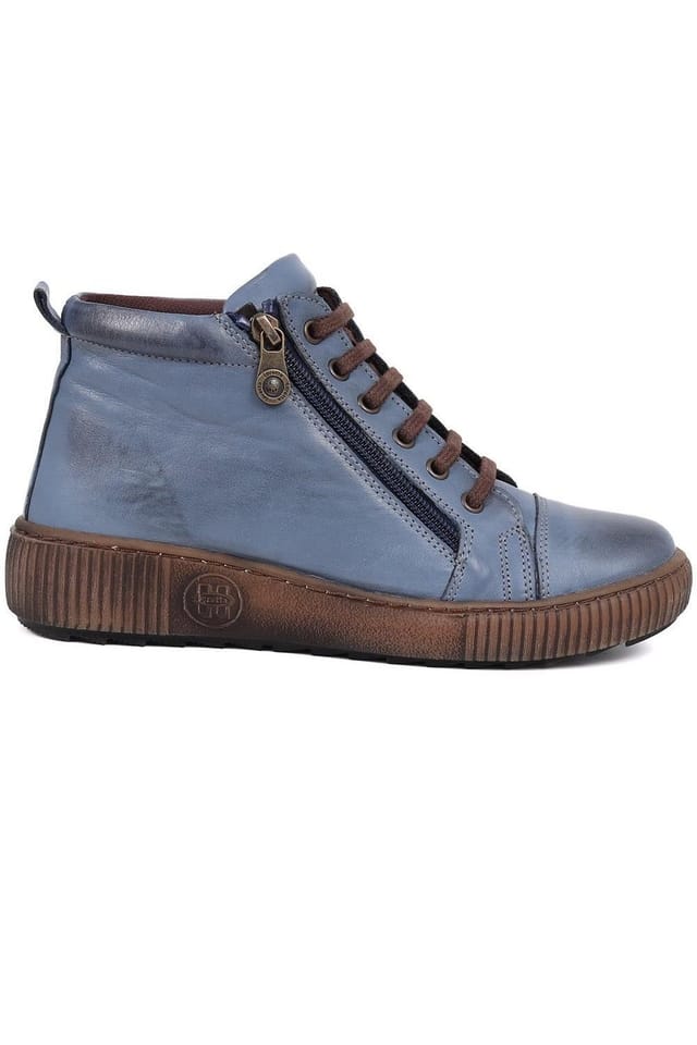Pavers Pavers Women's Leather Lace-Up Boots in Blue - 2