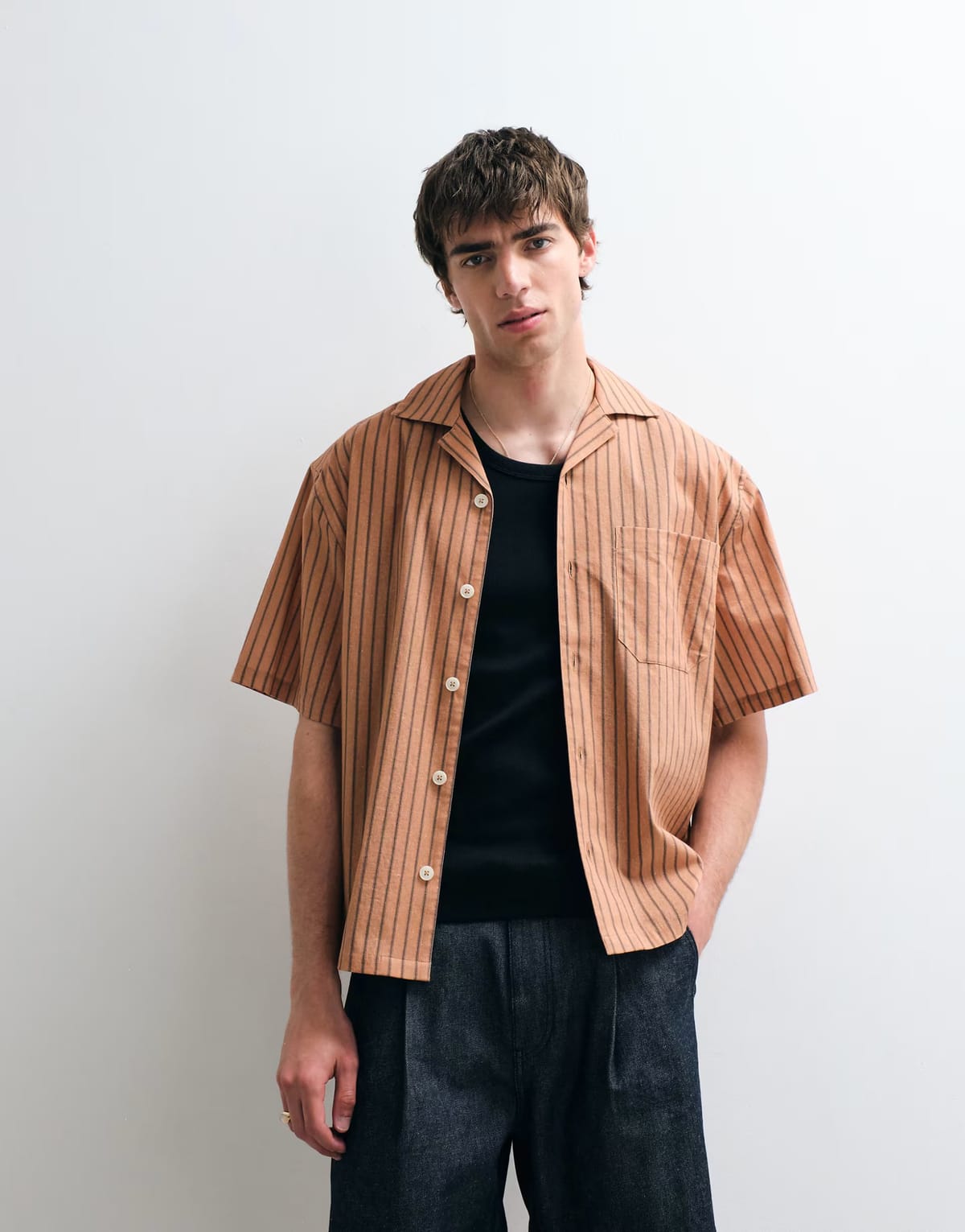 ASOS ASOS COLLECTIVE relaxed cotton striped shirt with linen in orange - 1
