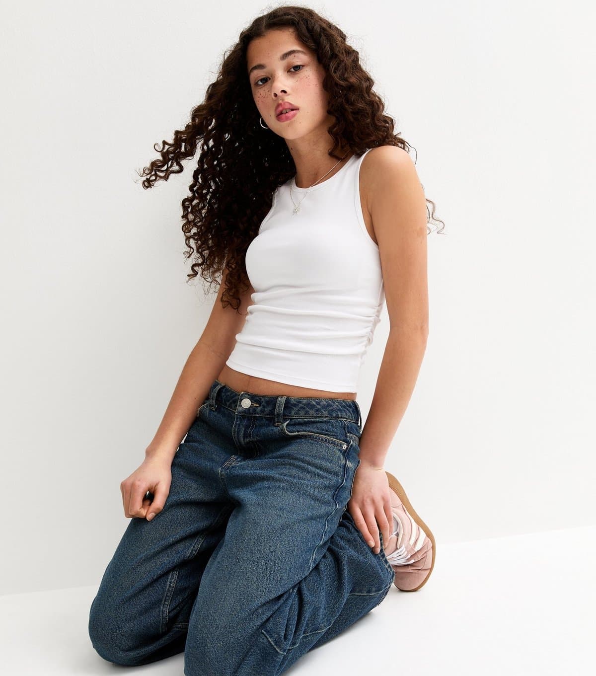 New Look Girls' White Ruched Side Racer Vest Top New Look