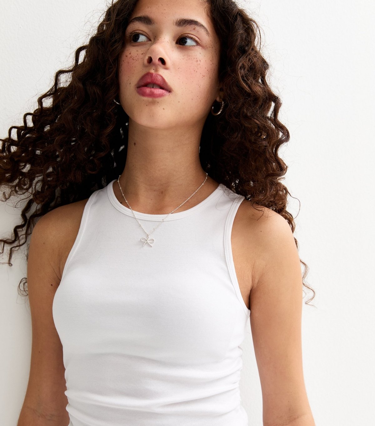 New Look Girls' White Ruched Side Racer Vest Top New Look - 2