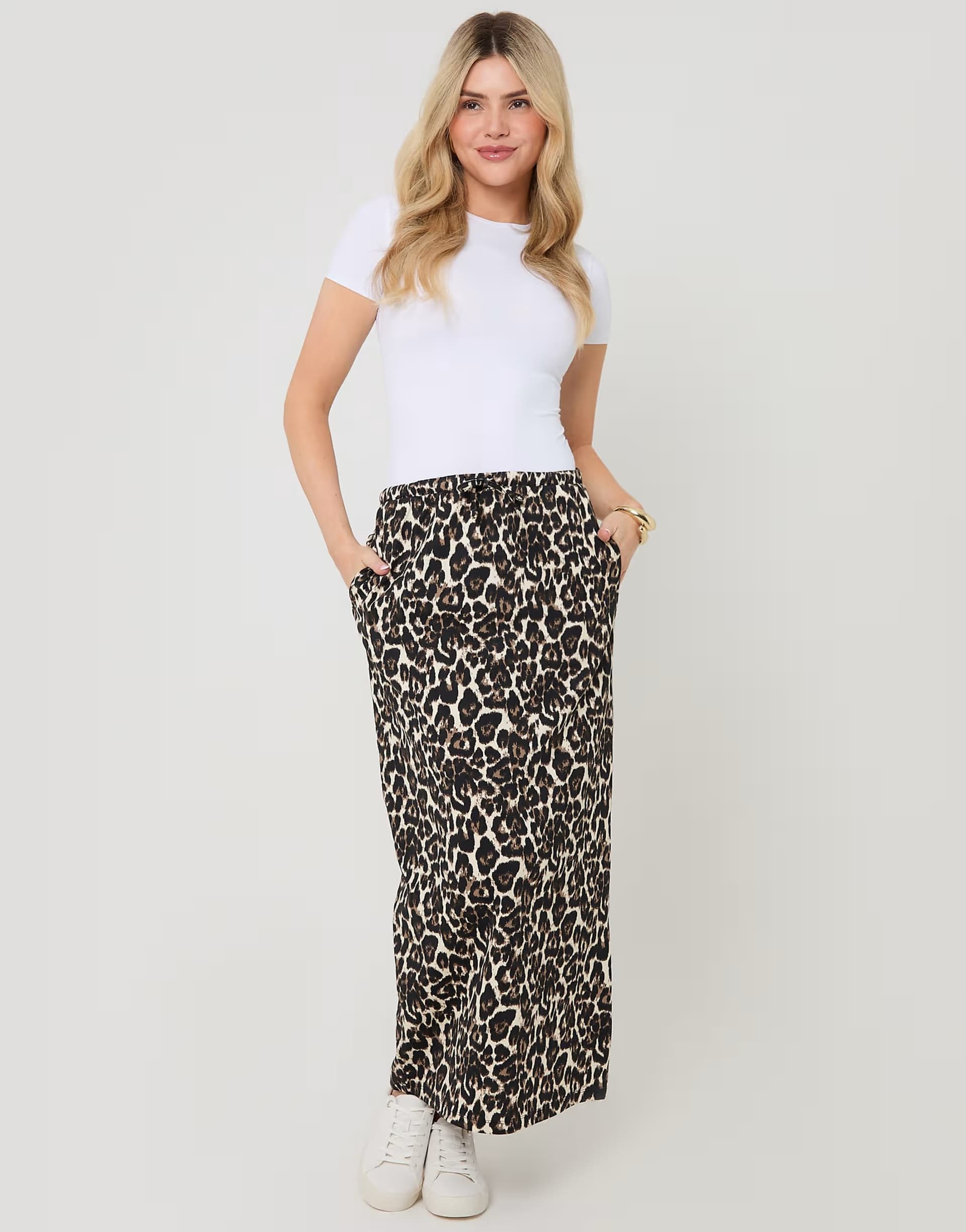 ASOS Threadbare Print jersey maxi skirt with pockets in tan