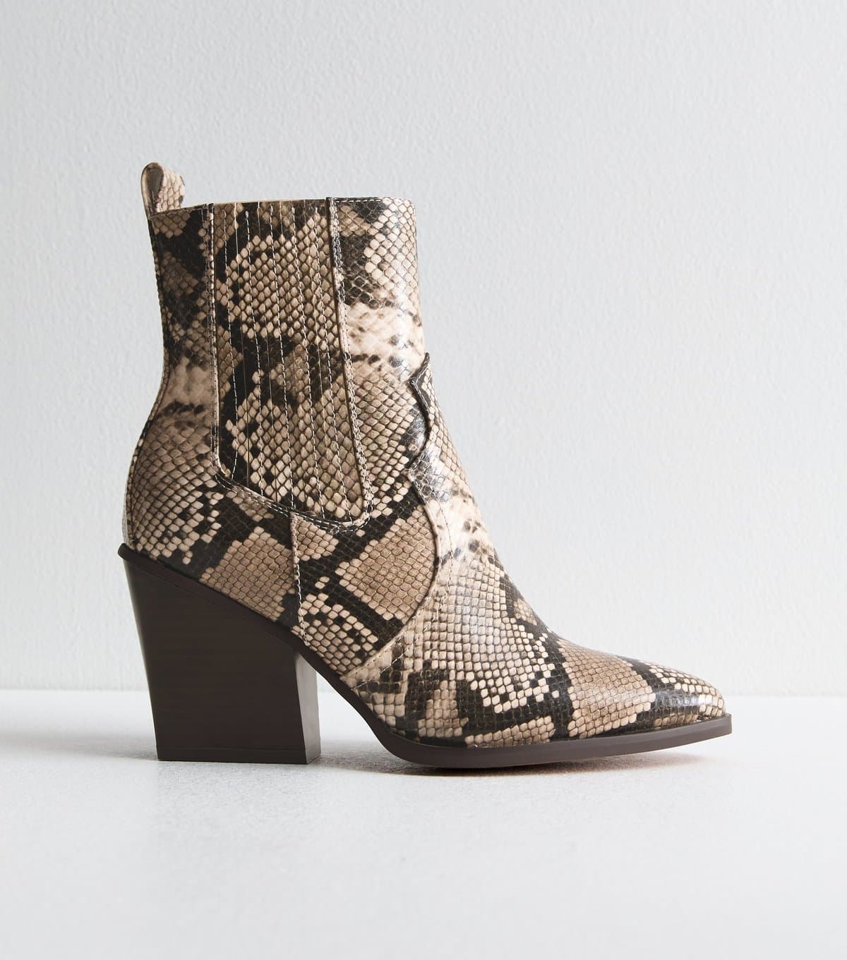 New Look New Look Brown Snakeskin Leather Look High Ankle Boots