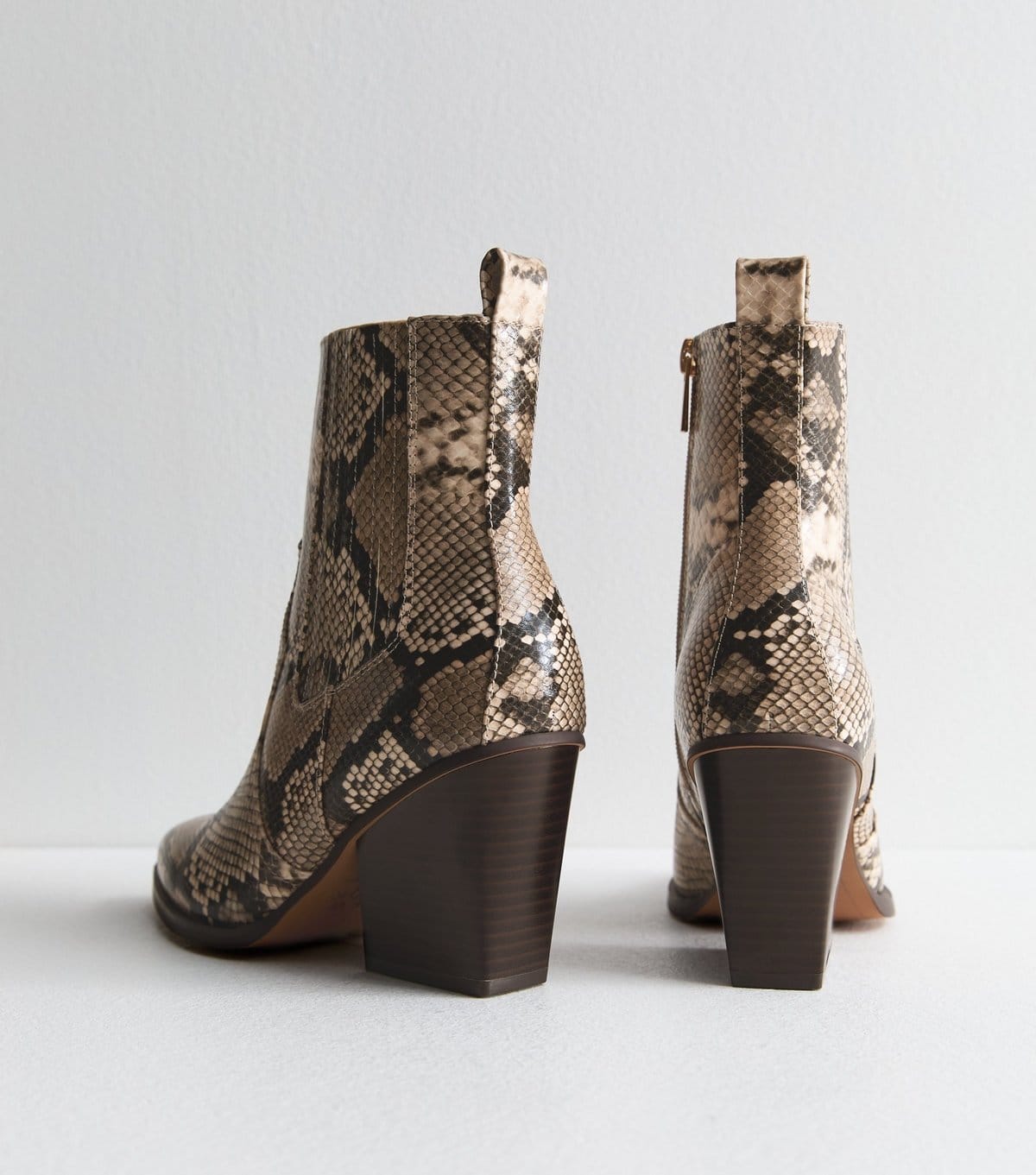 New Look Women's Brown Snakeskin Leather Look High Ankle Boots Vegan New Look - 4