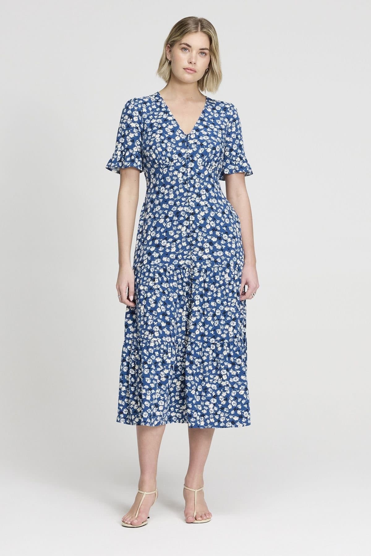 Finery London Finery London Women's Petite Sinead Tiered Midi Dress in Mid Navy