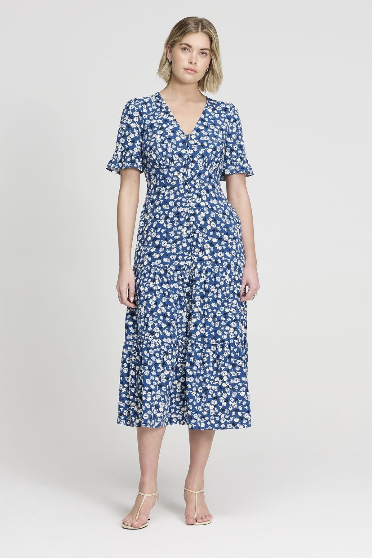 Finery London Petite Mid Navy Floral Midi Dress