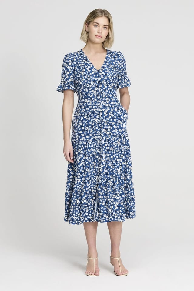 Finery London Finery London Women's Petite Sinead Tiered Midi Dress in Mid Navy - 2
