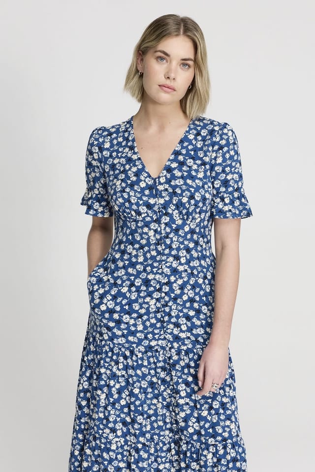 Finery London Finery London Women's Petite Sinead Tiered Midi Dress in Mid Navy - 3