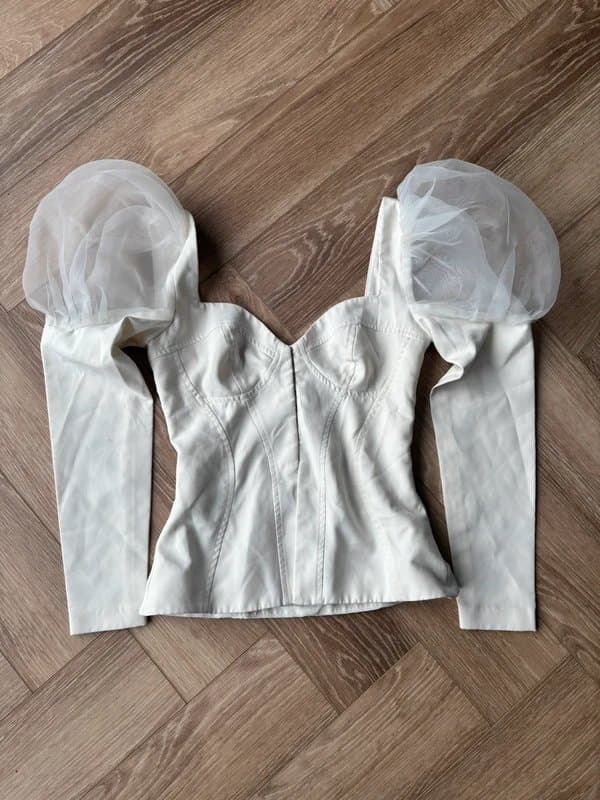 ASOS ASOS Luxe white sleeved corset with mesh shoulder detail