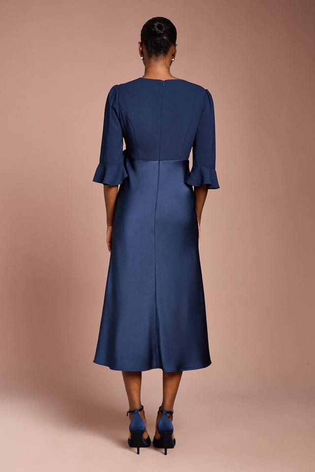 Coast Coast Women's Ruffle Sleeve Satin Back Crepe Wrap Dress in Navy - 3
