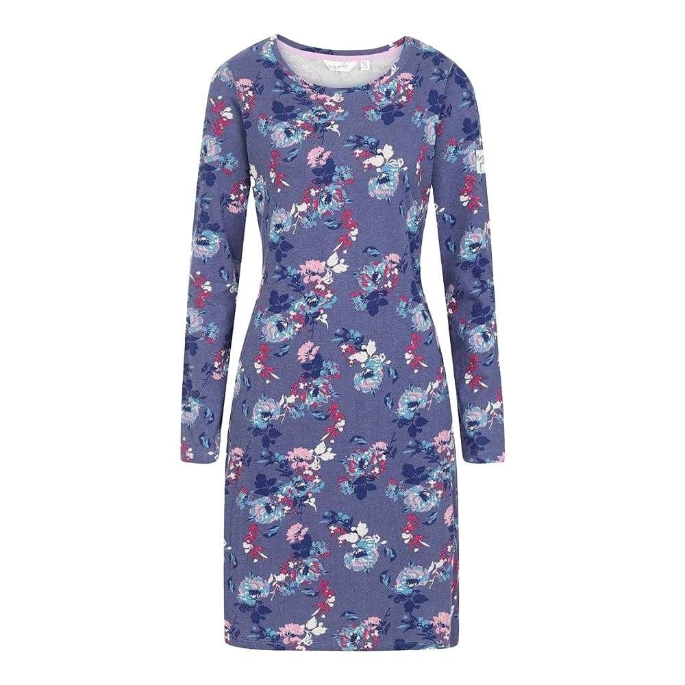 Lazy Jacks Lazy Jacks Women's Fleur All-Over Print Long-Sleeved T-Shirt Dress in Purple