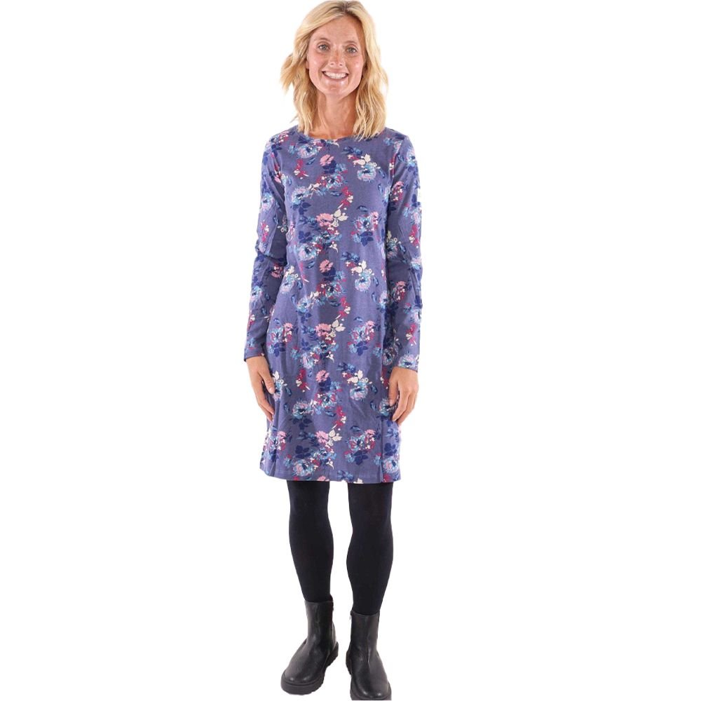 Lazy Jacks Lazy Jacks Women's Fleur All-Over Print Long-Sleeved T-Shirt Dress in Purple - 4